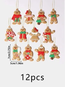 12pcs Christmas Gingerbread Man Design Hanging Decoration - Multicolor - View 3