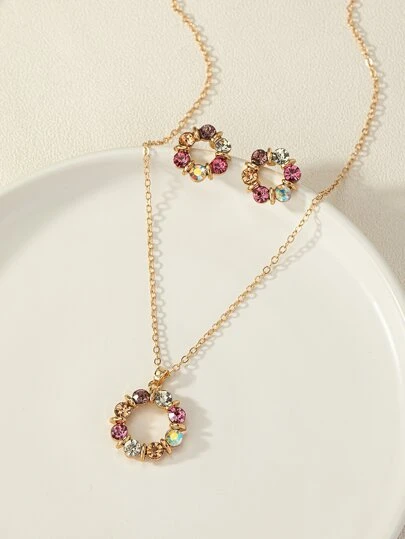 3pcs/Set Glamorous Zinc Alloy Rhinestone Flower Decor Jewelry Set For Women For Daily Decoration Valentines,Mom,Mother,Mother's Day,Gift