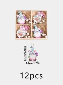 12 Stücke Ostern Kaninchen Design Hängende Dekoration Handwerk, Cartoon Holz Dekorative Anhänger, Für Party