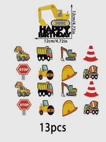 13pcs Engineering Vehicle Cake Topper - Multicolor - View 3