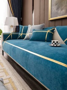 1pc Gold-colored Decorative Chenille Sofa Cushion - Blue - View 2