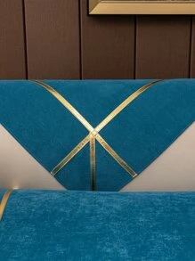 1pc Gold-colored Decorative Chenille Sofa Cushion - Blue - View 3