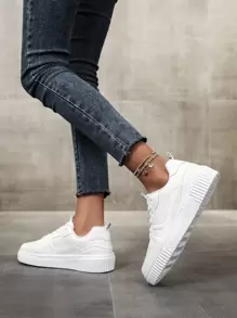 女士字母圖案前綁帶休閒運動戶外板鞋