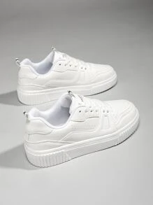 女士字母圖案前綁帶休閒運動戶外板鞋