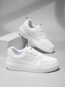 女士字母圖案前綁帶休閒運動戶外板鞋