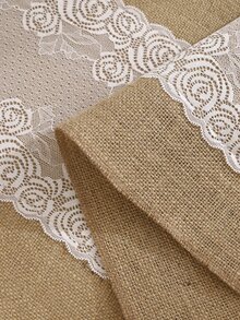 1pc Hollow Out Table Runner, Boho Rose Lace Decor Fabric Rectangle Shaped Table Runner For Dinner Table, Wedding, Party - Multicolor - View 2