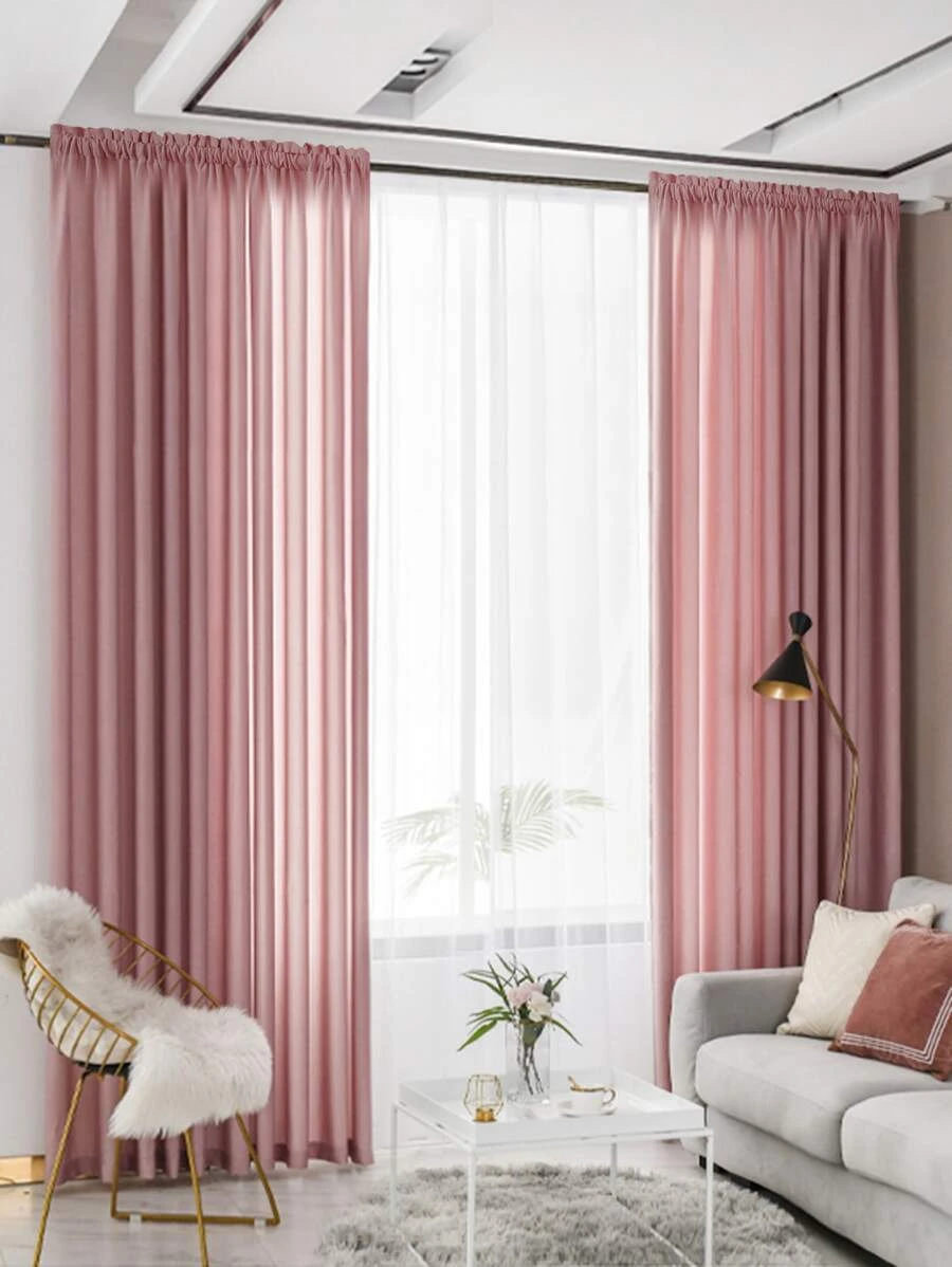 1pc Soft Pink Velvet Curtain, Simple Style Decorative Curtain For Living Room And Bedroom, Not See-Through - Pink - View 1