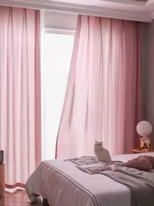 1pc Soft Pink Velvet Curtain, Simple Style Decorative Curtain For Living Room And Bedroom, Not See-Through - Pink - View 3