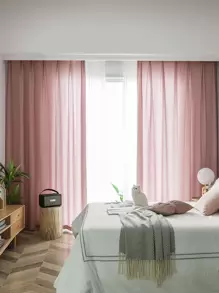 1pc Soft Pink Velvet Curtain, Simple Style Decorative Curtain For Living Room And Bedroom, Not See-Through - Pink - View 4