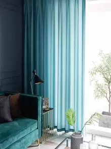 1片柔軟藍色窗簾,極簡風格絲絨材質不透明,適用於客廳或臥室家居裝飾 - 青碧色 - 查看 4