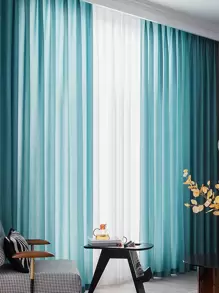 1片柔軟藍色窗簾,極簡風格絲絨材質不透明,適用於客廳或臥室家居裝飾 - 青碧色 - 查看 5