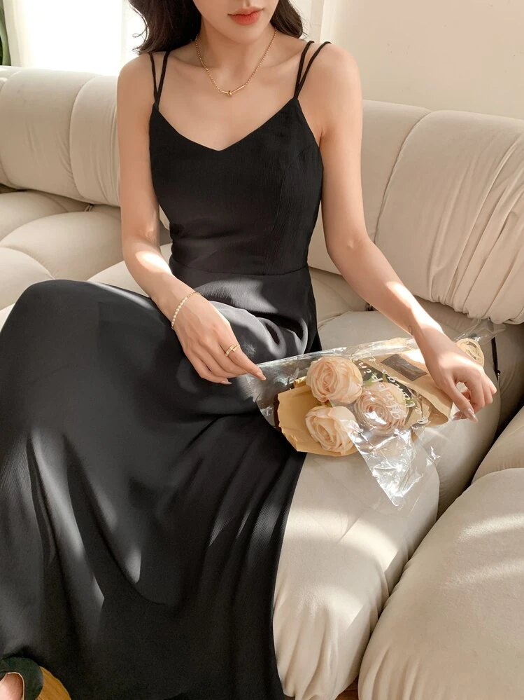 DAZY Solid Criss Cross Backless Cami Dress Party Women Sundress Homecoming Dresses - Black - View 1