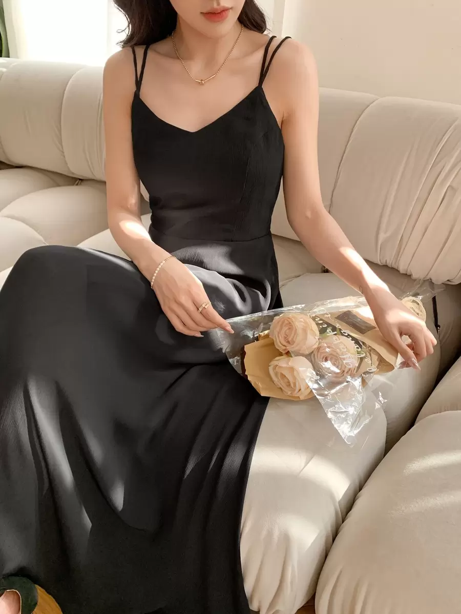 DAZY Solid Criss Cross Backless Cami Dress Party Women Sundress Homecoming Dresses - Black - View 1