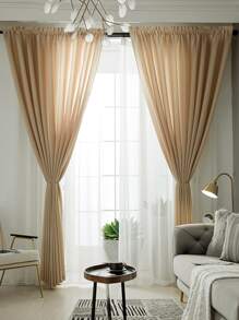 1pc Soft Khaki Curtain, Simple Style Chenille Velvet Material Decorative Curtain For Living Room Bedroom - Camel - View 4