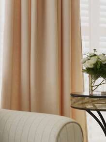 1pc Soft Khaki Curtain, Simple Style Chenille Velvet Material Decorative Curtain For Living Room Bedroom - Camel - View 5