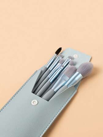 8支化妆刷套装+1个收纳袋，旅行必备，适用于粉底、散粉、腮红、眼影、睫毛膏和遮瑕膏，专业化妆刷套装，含化妆包（蓝色），化妆刷套装，化妆刷套装，化妆刷套装，全套化妆工具，化妆刷套装，全套化妆工具，化妆刷套装，化妆刷套装，化妆礼盒套装