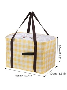 1pc High Capacity Non-woven Fabric Lunch Bag,Boho Gingham Portable Reusable Lunch Bag For Office Work School Picnic Beach - Yellow - View 8