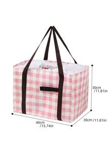 1pc Gingham Pattern Lunch Bag - Pink - View 4