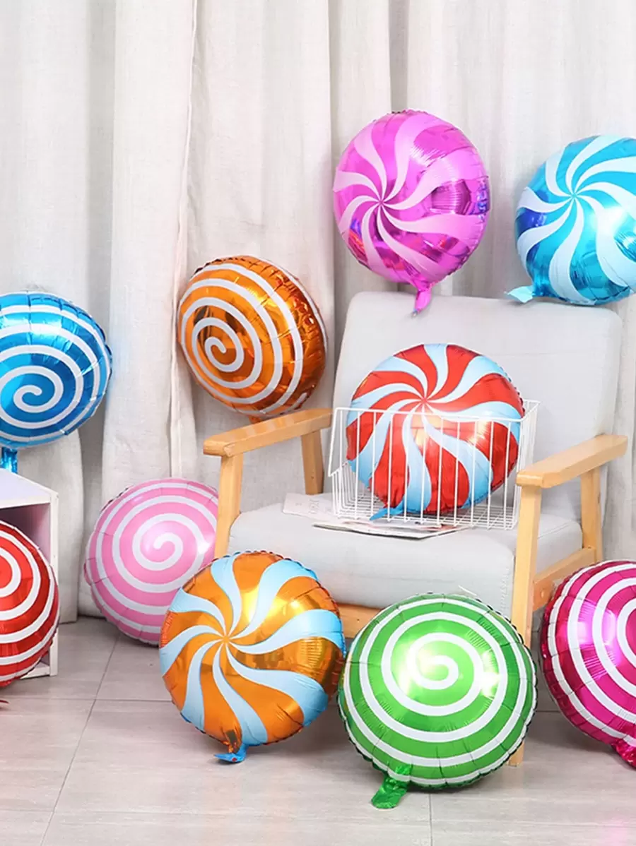 10pcs Lollipop Shaped Decorative Balloon, Creative Color Block Round Shaped Balloon For Birthday Party - Multicolor - View 1
