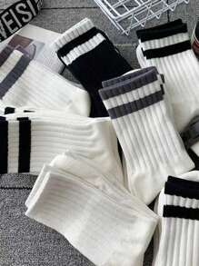 5pairs Men Fashion Long Sports Socks - Black and White - View 8