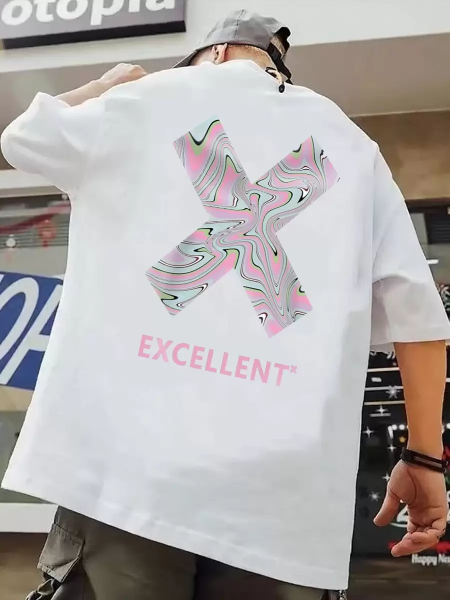 Manfinity EMRG Loose Men's Letter Print Drop Shoulder T-Shirt - White - View 1