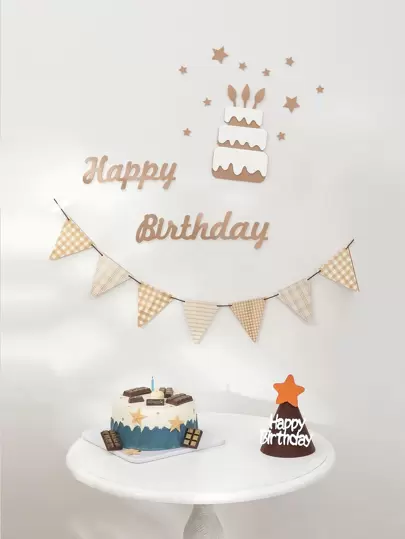 3pcs/Set Birthday Party Pull Flag, Simple Letter & Cake Design Banner For Birthday Party