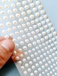 1pc White Faux Pearl Assorted Sticker, Simple Multi-Purpose Sticker For DIY Craft, Decoration Back To School - White - View 2