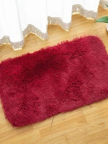 1入組素色紅色地毯現代滌綸蓬鬆地墊適用於客廳和臥室 - 酒紅色 - 查看 3