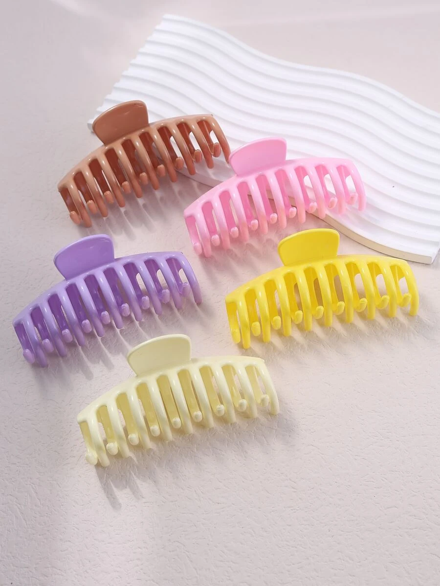 5pcs Women Claw Shaped Solid Minimalist Casual Large Hair Claw - Multicolor - View 1