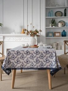 1入藍色花朵蕾絲邊桌布,裝飾用 - 彩色 - 查看 2