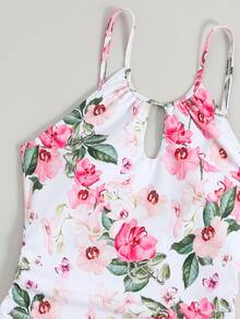 花卉印花抽绳侧分体泳衣夏季海滩 - 粉色 - 查看 7