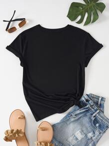 INAWLY 爱心与口号图案 T 恤 MAMA MOMMY MOM BRUH - 黑色 - 查看 2