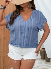 SHEIN LUNE Blusa unicolor de manga murciélago - Azul - Ver 1