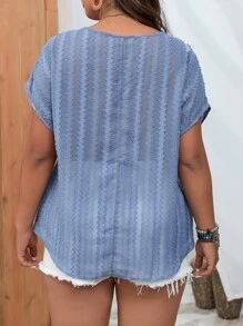 SHEIN LUNE Blusa unicolor de manga murciélago - Azul - Ver 2