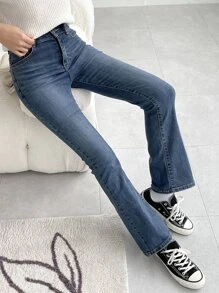 DAZY High Waist Flare Leg Jeans - Medium Wash - View 4