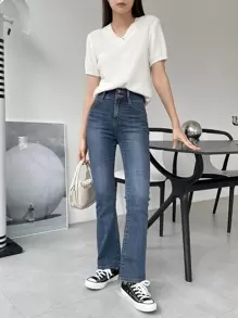 DAZY High Waist Flare Leg Jeans - Medium Wash - View 9