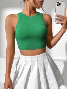 SHEIN EZwear Áo khoác và áo lót dành cho xe tăng nữ Gân đan màu trơn Giải trí - màu xanh lá - Xem 4
