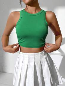 SHEIN EZwear Áo khoác và áo lót dành cho xe tăng nữ Gân đan màu trơn Giải trí - màu xanh lá - Xem 5