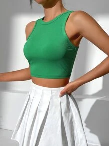 SHEIN EZwear Áo khoác và áo lót dành cho xe tăng nữ Gân đan màu trơn Giải trí - màu xanh lá - Xem 3