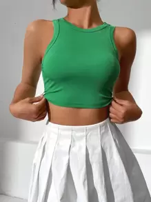 SHEIN EZwear Áo khoác và áo lót dành cho xe tăng nữ Gân đan màu trơn Giải trí - màu xanh lá - Xem 6