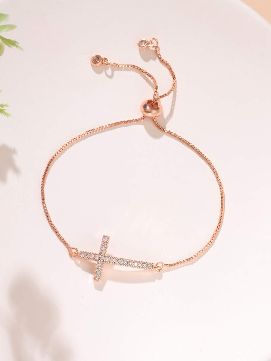 Vòng đeo tay trang trí chữ thập rhinestone - Hoa hồng vàng - Xem 1