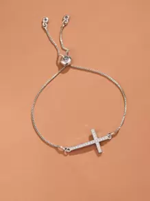 Pulsera con diamante de imitación decoración cruzada - Plateado - Ver 2