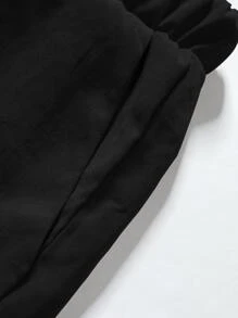 Manfinity Homme Pantalones Cortos De Cintura Con Cordón Para Hombre Con Bolsillos Diagonales Y Ajuste Holgado - Negro - Ver 3