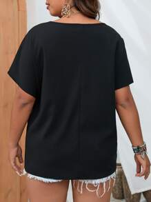 SHEIN LUNE Plus Solid Batwing Sleeve Knot Side Blouse - Black - View 2