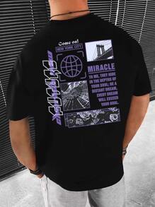 Manfinity EMRG Men T-Shirts Fit Crew Neck Short Sleeve Graphic Tee Street Summer Polyester - Black - View 1