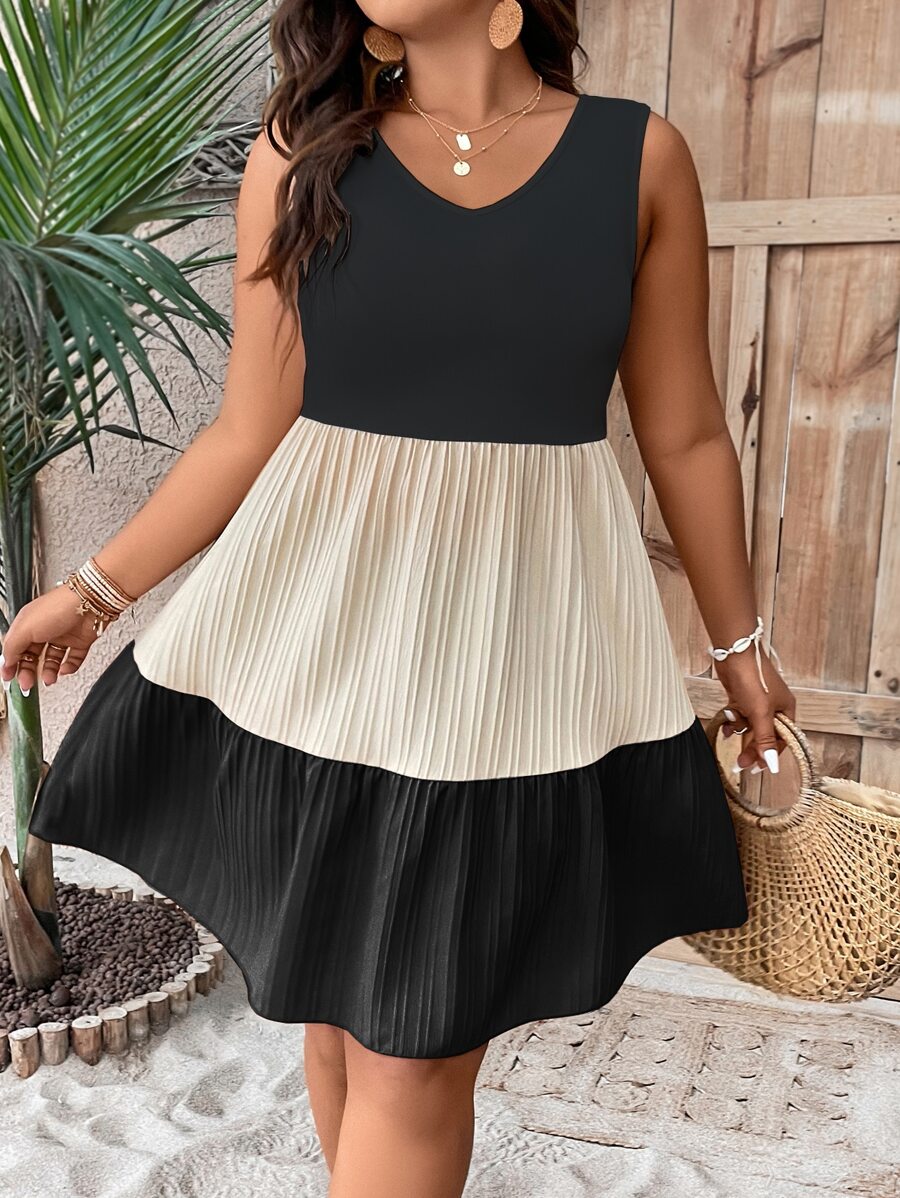 Breezaya Đầm Plus Size Viên lá sen Khối Màu Giải trí - Nhiều màu - Xem 1