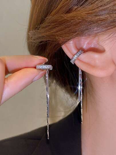 1pc Rhinestone Decor Ear Cuffs Copper Jewelry