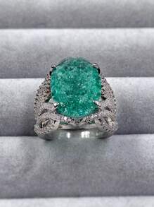 1 anillo de decoración de circonita cúbica, joyería de cobre
