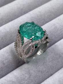 1 anillo de decoración de circonita cúbica, joyería de cobre