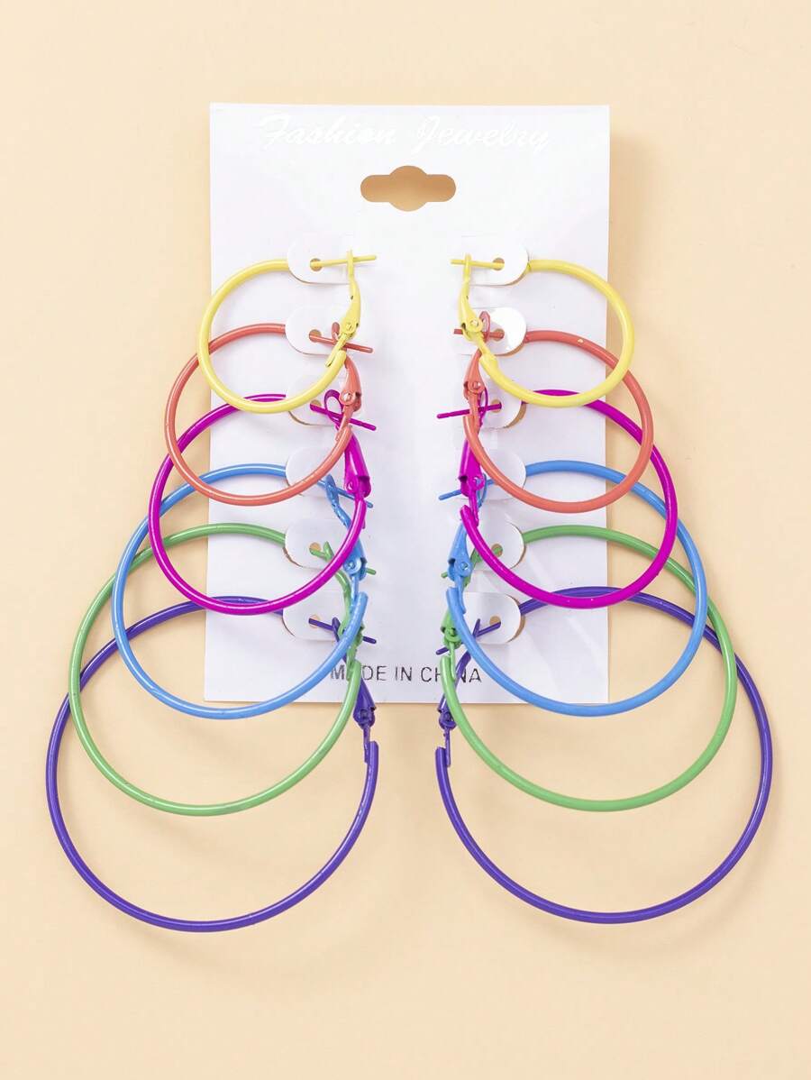 6pairs Minimalist Hoop Earrings - Multicolor - View 1